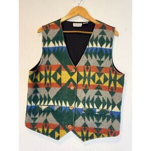 Vintage Womens Aztec Print Vest Size L Southwest Urban Oasis Wool Cotton Blend